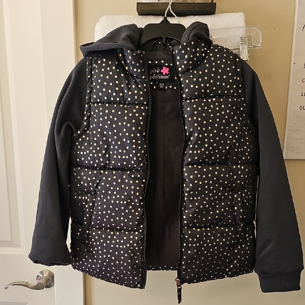 Pink Platinum Kids' Black and White Polka Dot Puffer Jacket